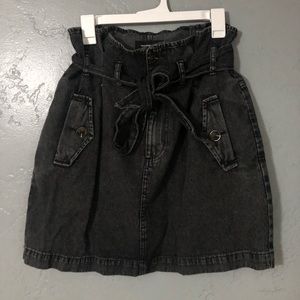 Black Denim Paper Bag Waist Skirt
